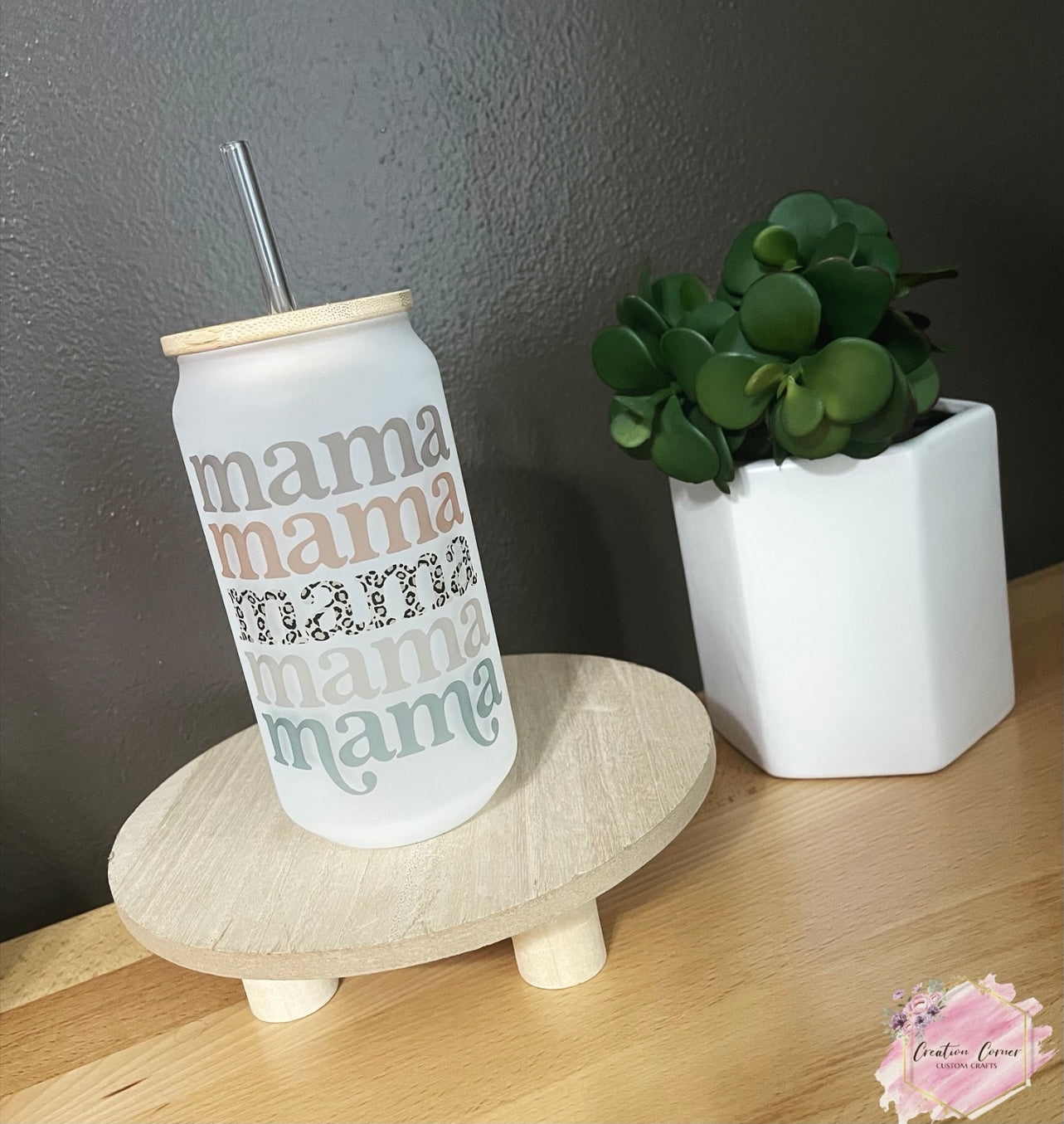 Mama Boho Frosted Glass Can